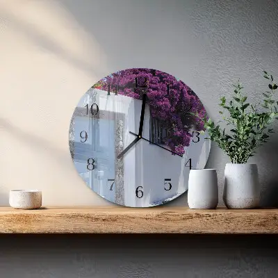 Ronde glazen wandklok Huisbloemen
