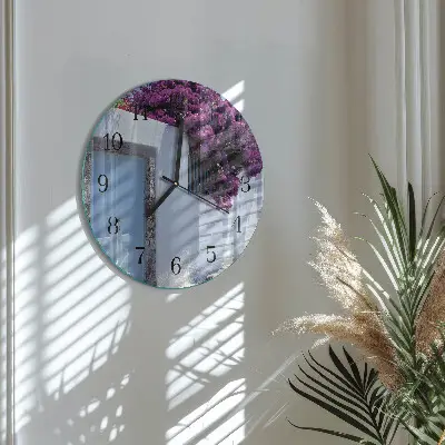 Ronde glazen wandklok Huisbloemen