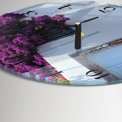 Ronde glazen wandklok Huisbloemen