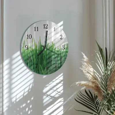 Wandklok glas decoratie rond Gras