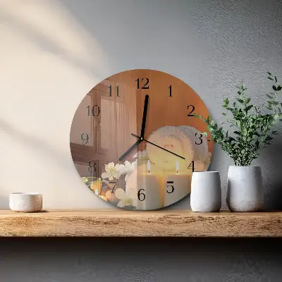 Ronde glazen wandklok Spa kaarsen