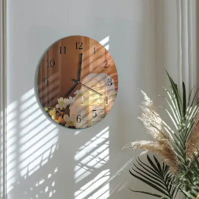 Ronde glazen wandklok Spa kaarsen