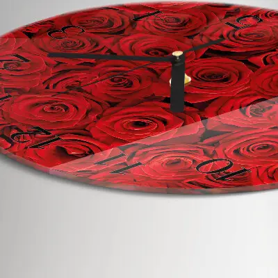 Wandklok glas decoratie rond Rozen