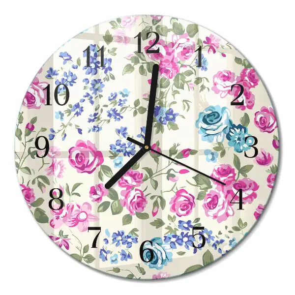 Wandklok glas decoratie rond Rozen