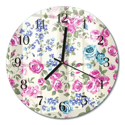 Wandklok glas decoratie rond Rozen