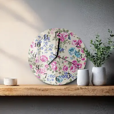 Wandklok glas decoratie rond Rozen