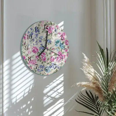 Wandklok glas decoratie rond Rozen