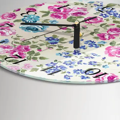 Wandklok glas decoratie rond Rozen