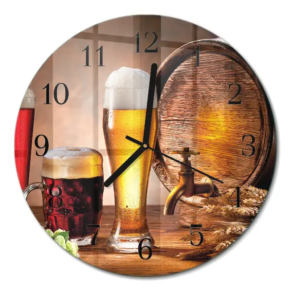 Ronde glazen wandklok Een biervat