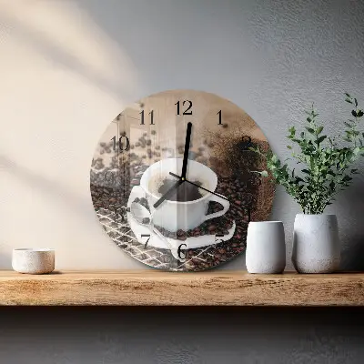 Wandklok glas decoratie rond Een kopje koffie