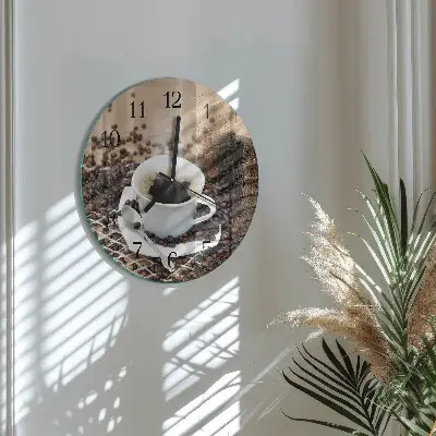 Wandklok glas decoratie rond Een kopje koffie