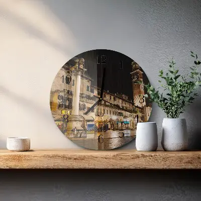 Ronde glazen wandklok Nachtstad