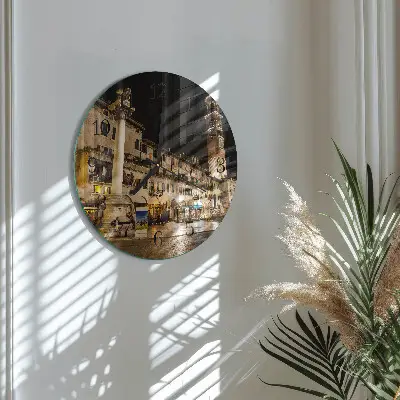 Ronde glazen wandklok Nachtstad