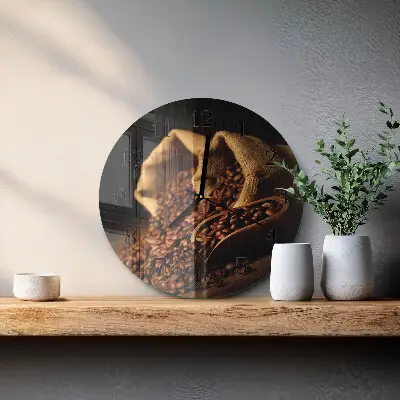 Wandklok glas decoratie rond Koffiebonen