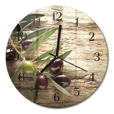 Klok glas met opdruk rond Olijven