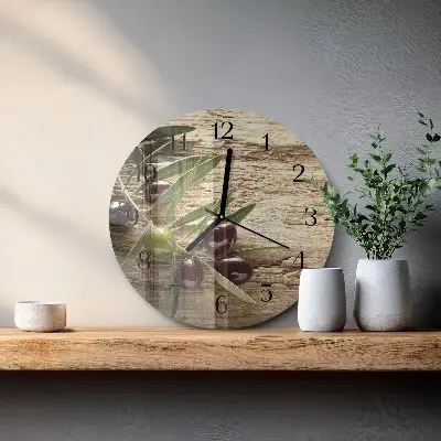 Klok glas met opdruk rond Olijven