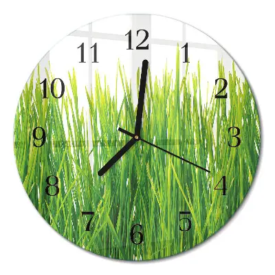 Ronde glazen wandklok Gras