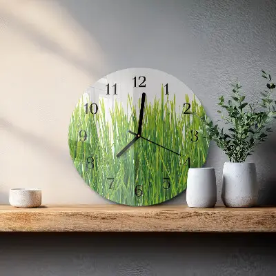 Ronde glazen wandklok Gras
