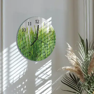Ronde glazen wandklok Gras