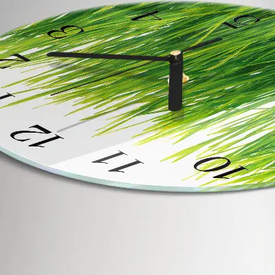 Ronde glazen wandklok Gras