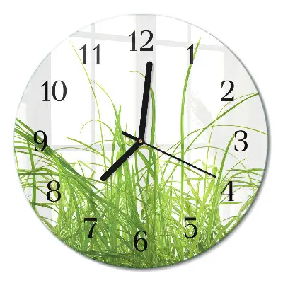 Ronde glazen wandklok Gras