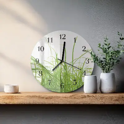 Ronde glazen wandklok Gras