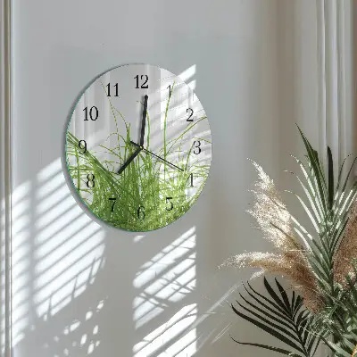 Ronde glazen wandklok Gras
