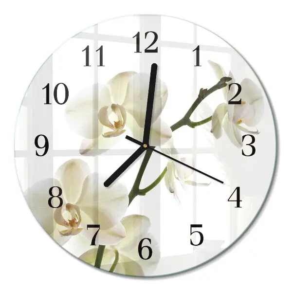 Wandklok glas decoratie rond Orchidee