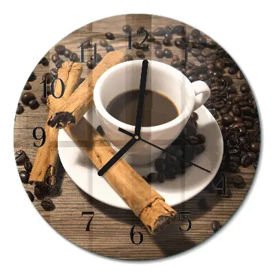 Wandklok glas decoratie rond Kaneelkoffie