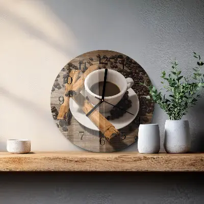 Wandklok glas decoratie rond Kaneelkoffie