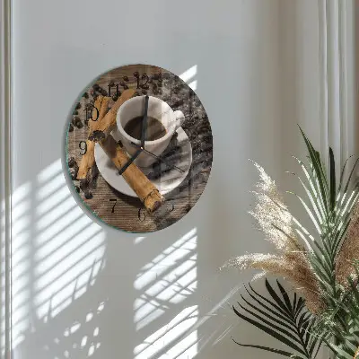 Wandklok glas decoratie rond Kaneelkoffie