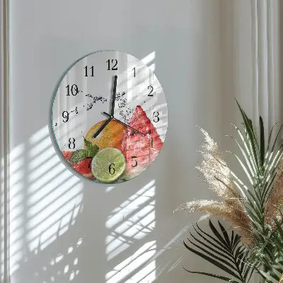 Wandklok glas decoratie rond Fruit