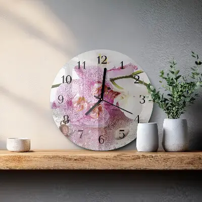 Ronde glazen wandklok Orchidee