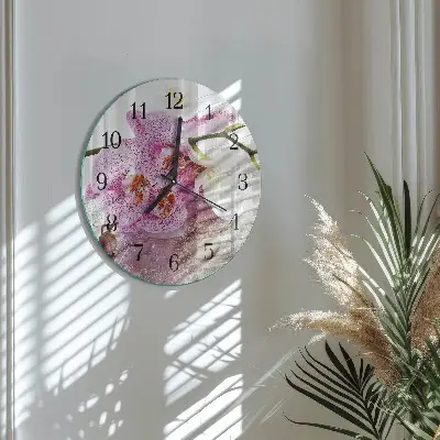 Ronde glazen wandklok Orchidee