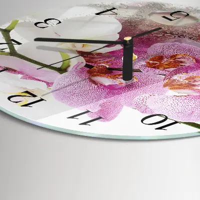 Ronde glazen wandklok Orchidee