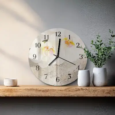 Ronde glas klok Orchidee