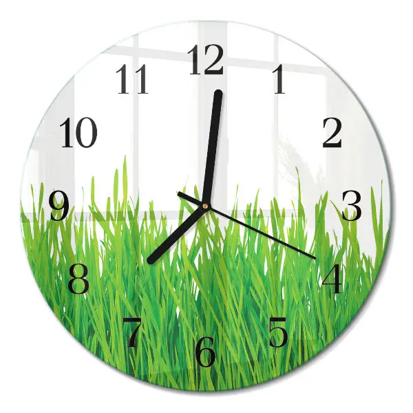 Ronde glazen wandklok Gras