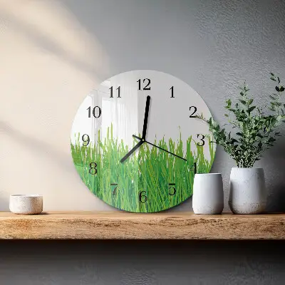 Ronde glazen wandklok Gras