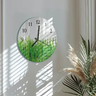 Ronde glazen wandklok Gras
