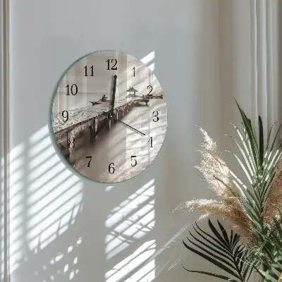 Ronde glazen klok Houten brug