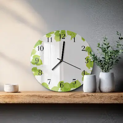 Ronde glazen wandklok Bladeren