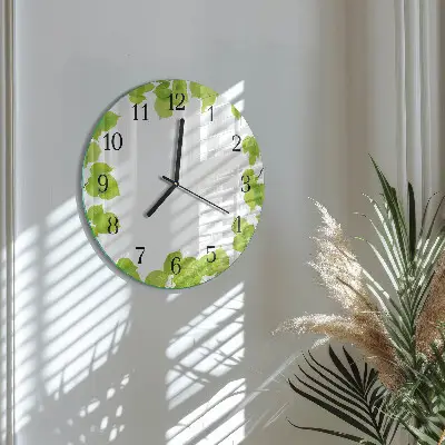 Ronde glazen wandklok Bladeren