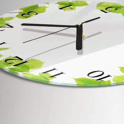 Ronde glazen wandklok Bladeren