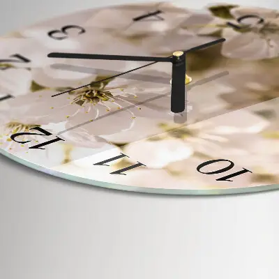 Wandklok glas decoratie rond Bloemen