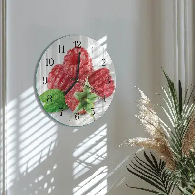 Ronde glazen wandklok Frambozen