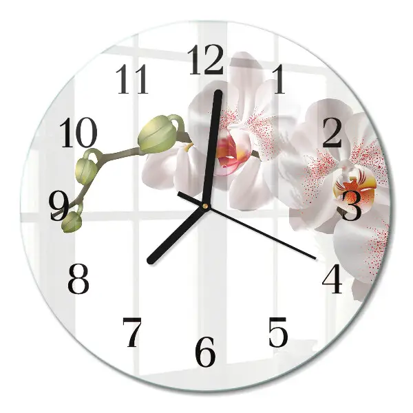 Ronde glazen wandklok Orchidee