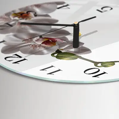 Ronde glazen wandklok Orchidee