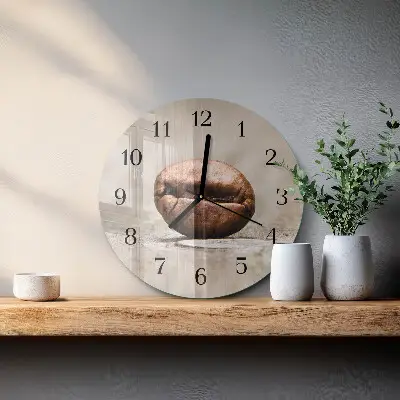 Ronde glazen wandklok Koffieboon