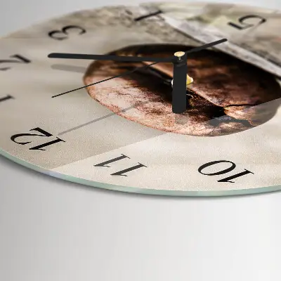 Ronde glazen wandklok Koffieboon