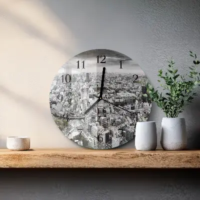 Ronde glazen wandklok Stad